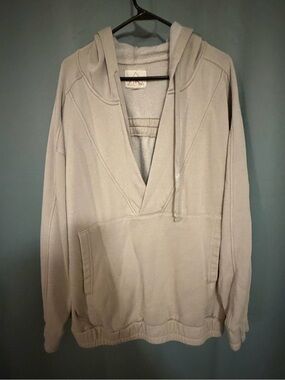 JK Designs V-Neck Hooded Pullover Sweater - Beige